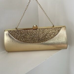 GOLD Evening Frame Hand Bag Convert to Clutch Event Occasion Prom Wedding Guest